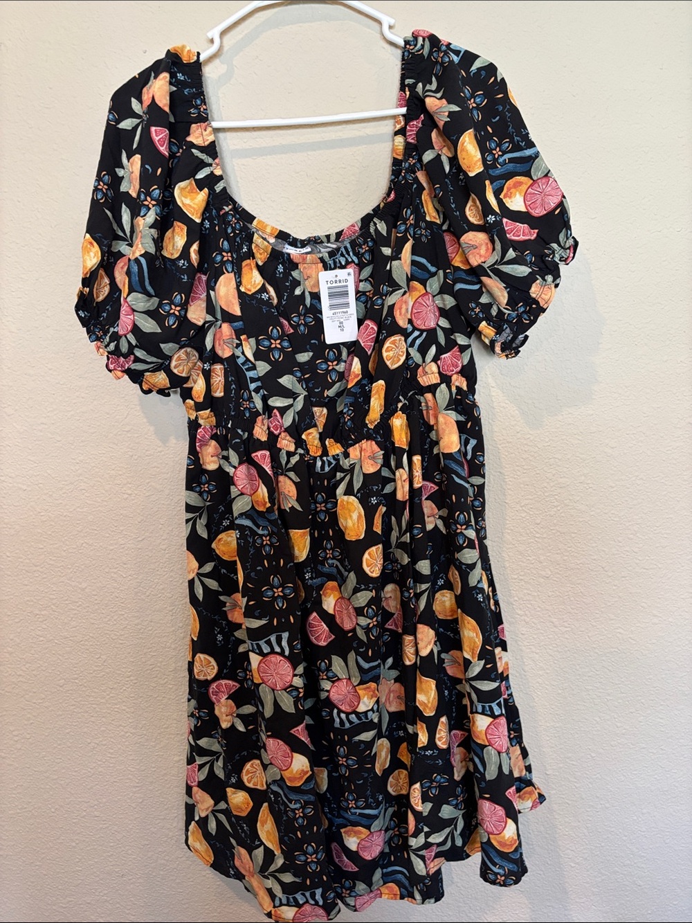 NWT 00X Torrid Floral Citrus Print Puff Sleeve Dress - Black